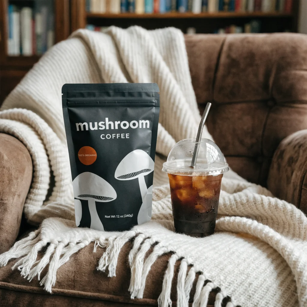 Pella Mushroom Coffee cozy moment